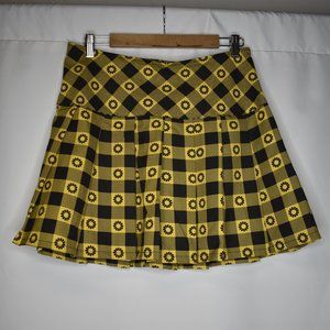 Hot Topic Women's Skirt Pleated Mini Flower Floral Yellow Black Zip